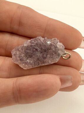 Amethyst Crystal Geode Pendant - Lavender Purple Rough Raw Natural Stone